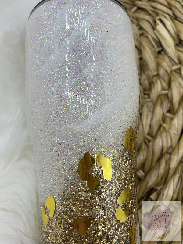 Cream Leopard Glitter Tumbler