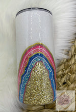 Load image into Gallery viewer, Gold Pink and Blue Geode Glitter Tumbler