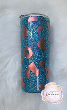 Load image into Gallery viewer, Leopard Glitter Tumbler Teal/Rose Gold