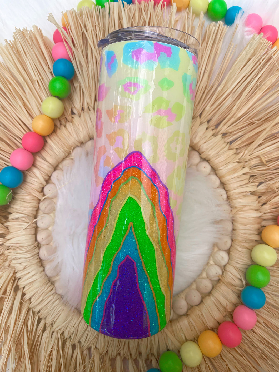 Rainbow Leopard Geode Glitter Tumbler