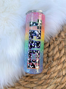 Rainbow Teach Glitter Tumbler