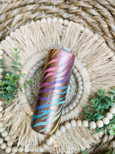 Rose Gold Rainbow Zebra Glitter Tumbler