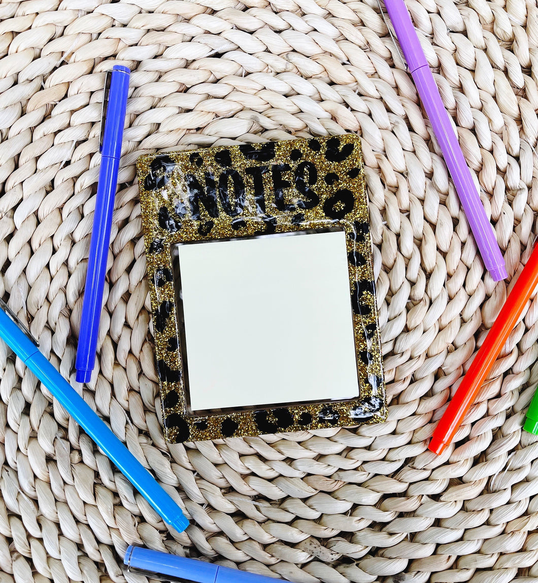 Glitter Post it Note Holder- Leopard