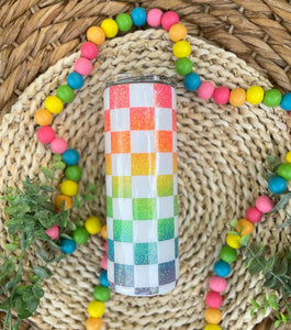 Rainbow Checkered Glitter Tumbler